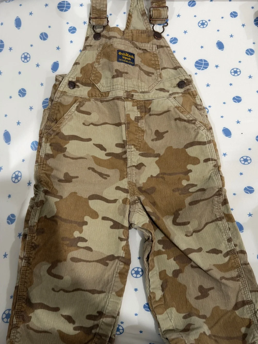 OshKosh B'gosh Camouflage Corduroy Overalls in Brown and Cream